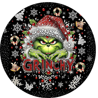 Bedazzled Look Grinchy 10” Wind Spinner – Festive Christmas Sublimated Metal Yard Décor CK