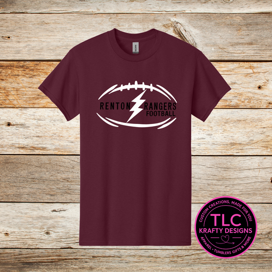 Renton Rangers Football White Lightning Bolt  T-Shirt - Custom Team Spirit Wear