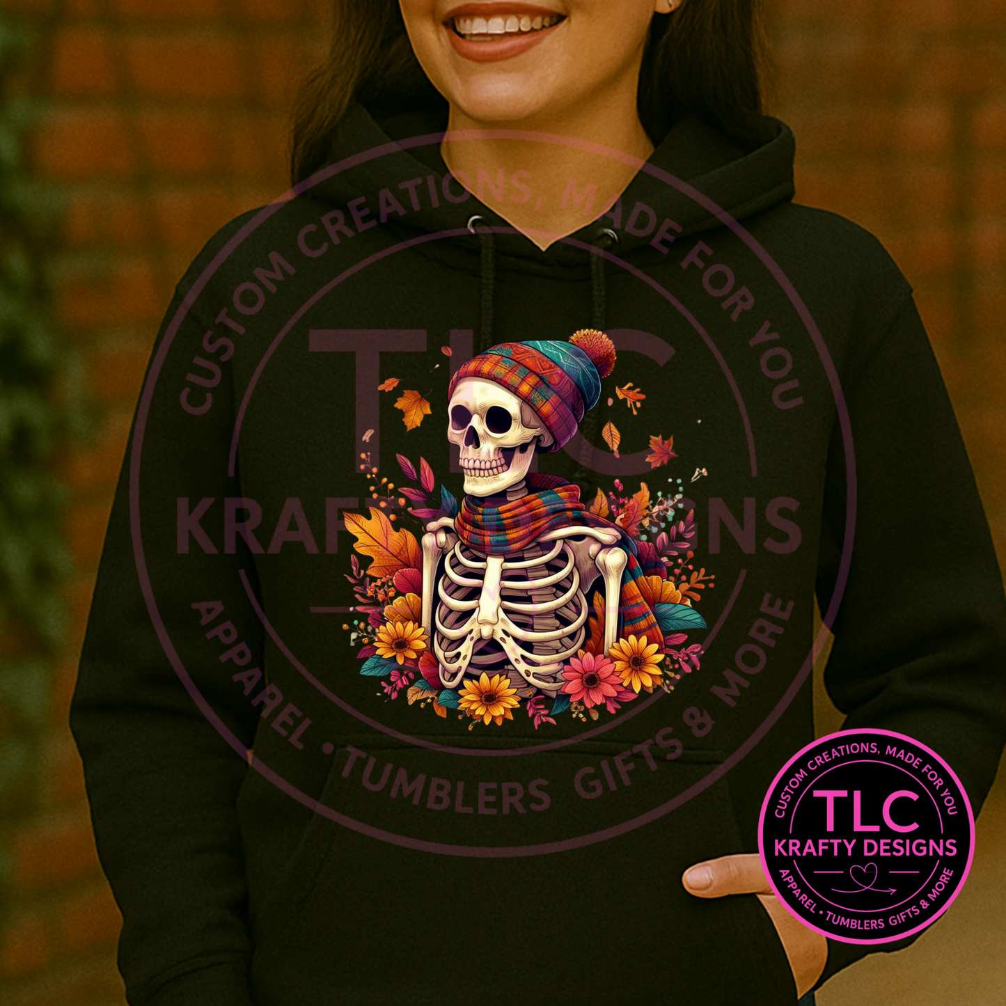 Fall Skeleton Sweatshirt – Cozy Autumn Skull Crew Neck or Hoodie