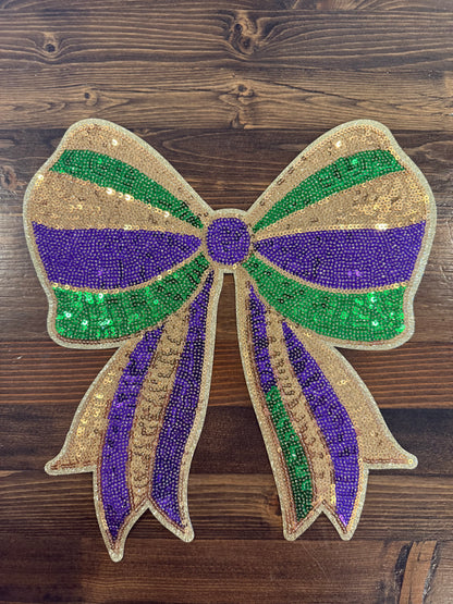 Mardi Gras Bow Patch Sweatshirt – Festive Purple, Green & Gold Chenille Patch