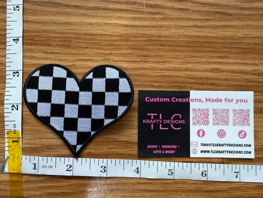 Black & White Checkered Heart Patch – Patch Only or Trucker Hat
