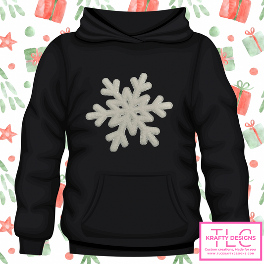 Chenille & Sequin Snowflake Sweatshirt – Cozy Holiday with Sparkly Winter chenill Patch