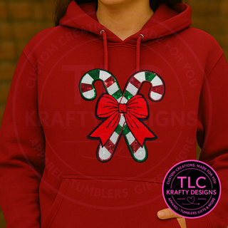 Candy Cane Patch with Red Bow – Holiday Sequin Extra Large Iron-On Accent (Approx. 10”)