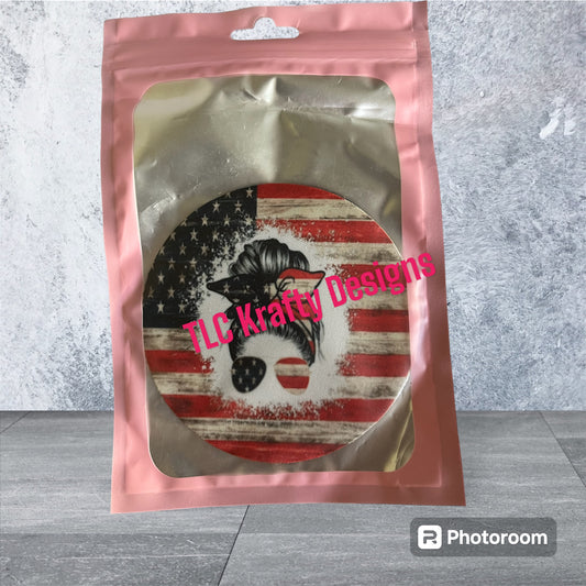 Patriotic American Girl Neoprene Coffee Coaster