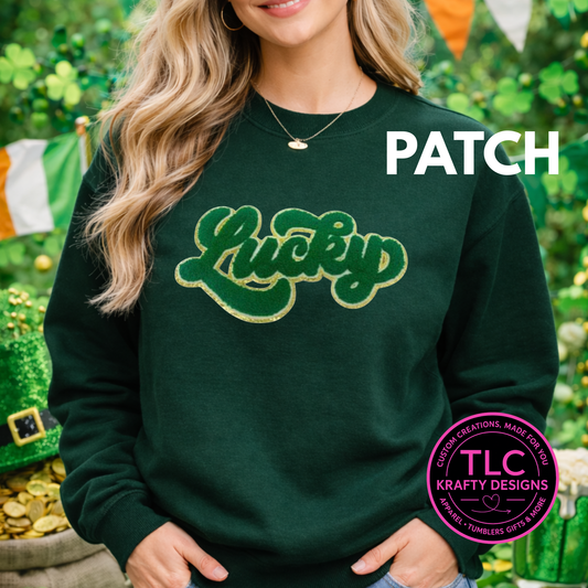 Green Lucky Chenille Patch Shirt or Sweatshirt – St. Patrick’s Day Apparel CK