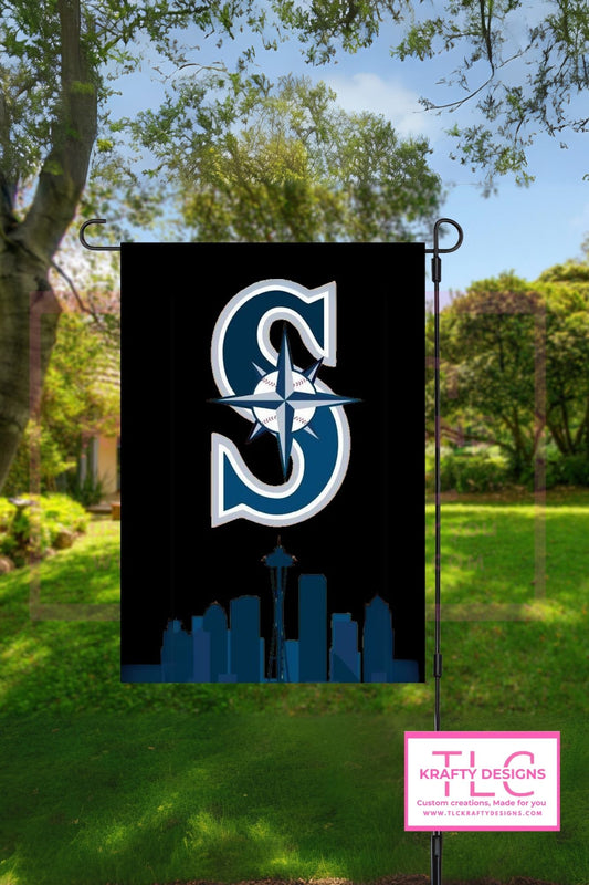 Seattle Baseball Garden Flag - Black with Seattle Skyline
