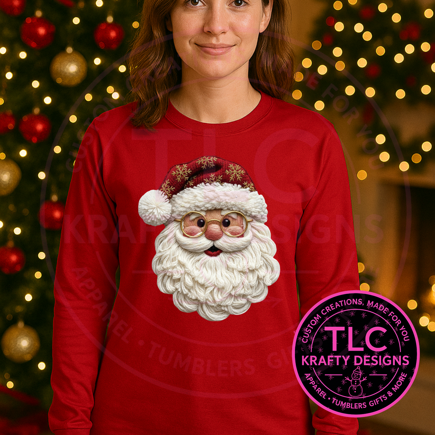 Yarn Look Classic Santa Sweatshirt - Whimsical Christmas Crew Neck or Hoodie CK