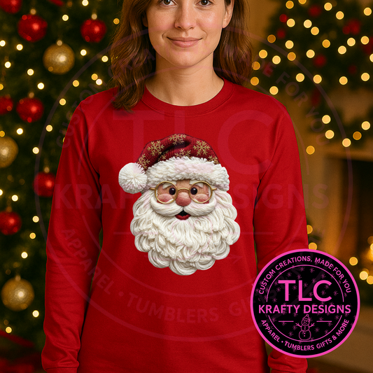 Yarn Look Classic Santa Sweatshirt - Whimsical Christmas Crew Neck or Hoodie CK