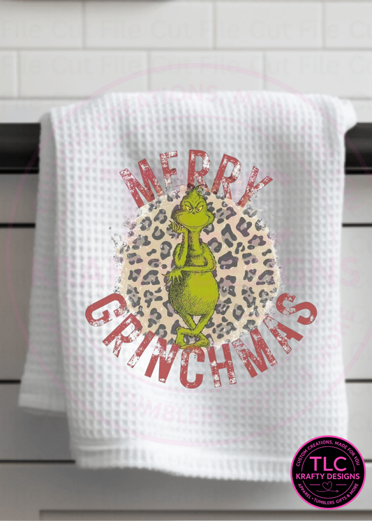 Merry Grinchmas Towel – Leopard Print Holiday Kitchen Décor 🎄💚🐆