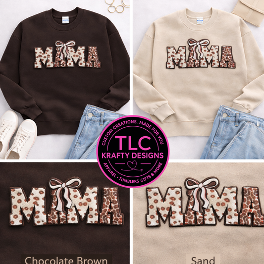 Mama Patch Sweatshirt | Crewneck or Hoodie | Leopard Mama Chenille Patch | Women’s Cozy Apparel