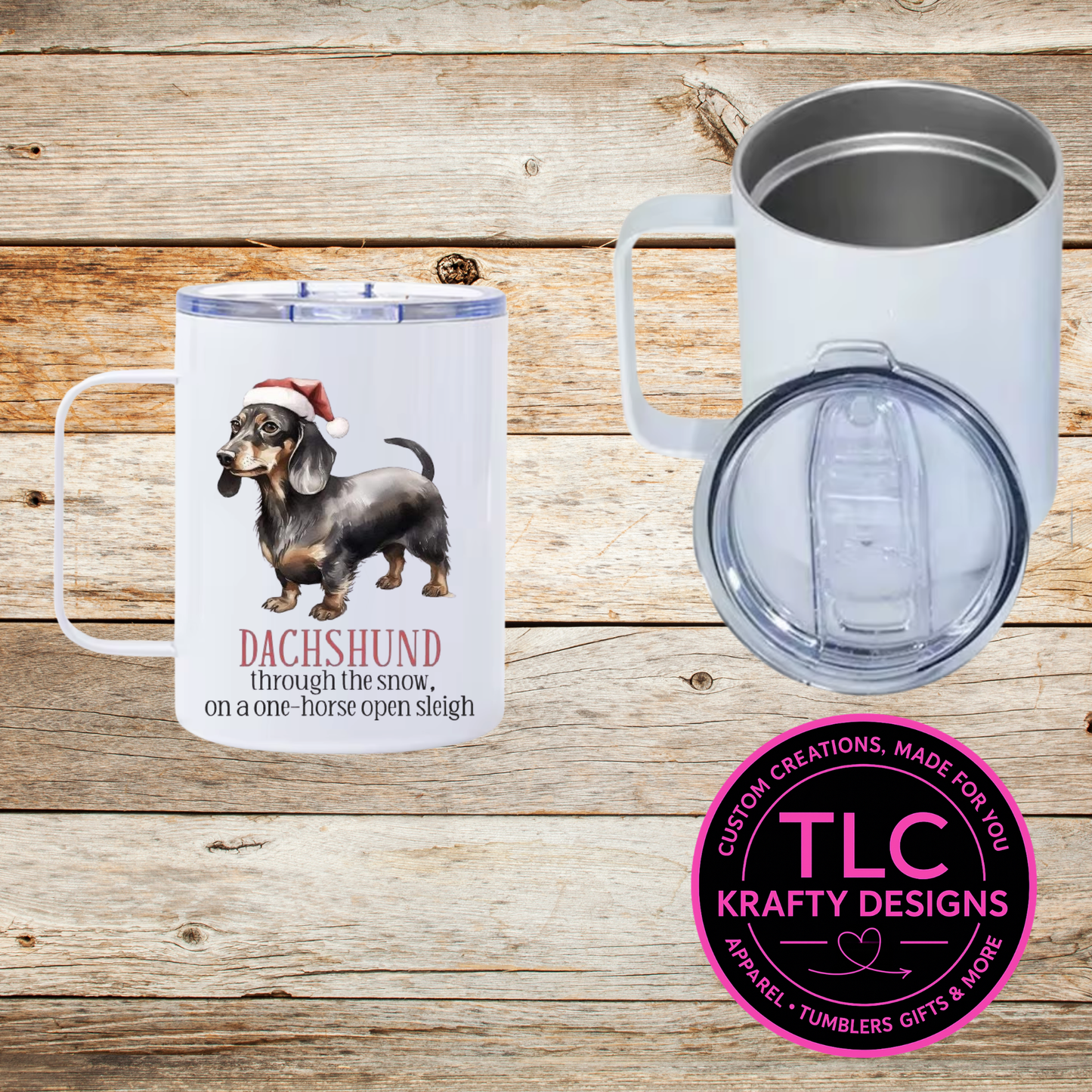 Dachshund Through the Snow Christmas Mug - 12oz Travel Mug With Lid CK