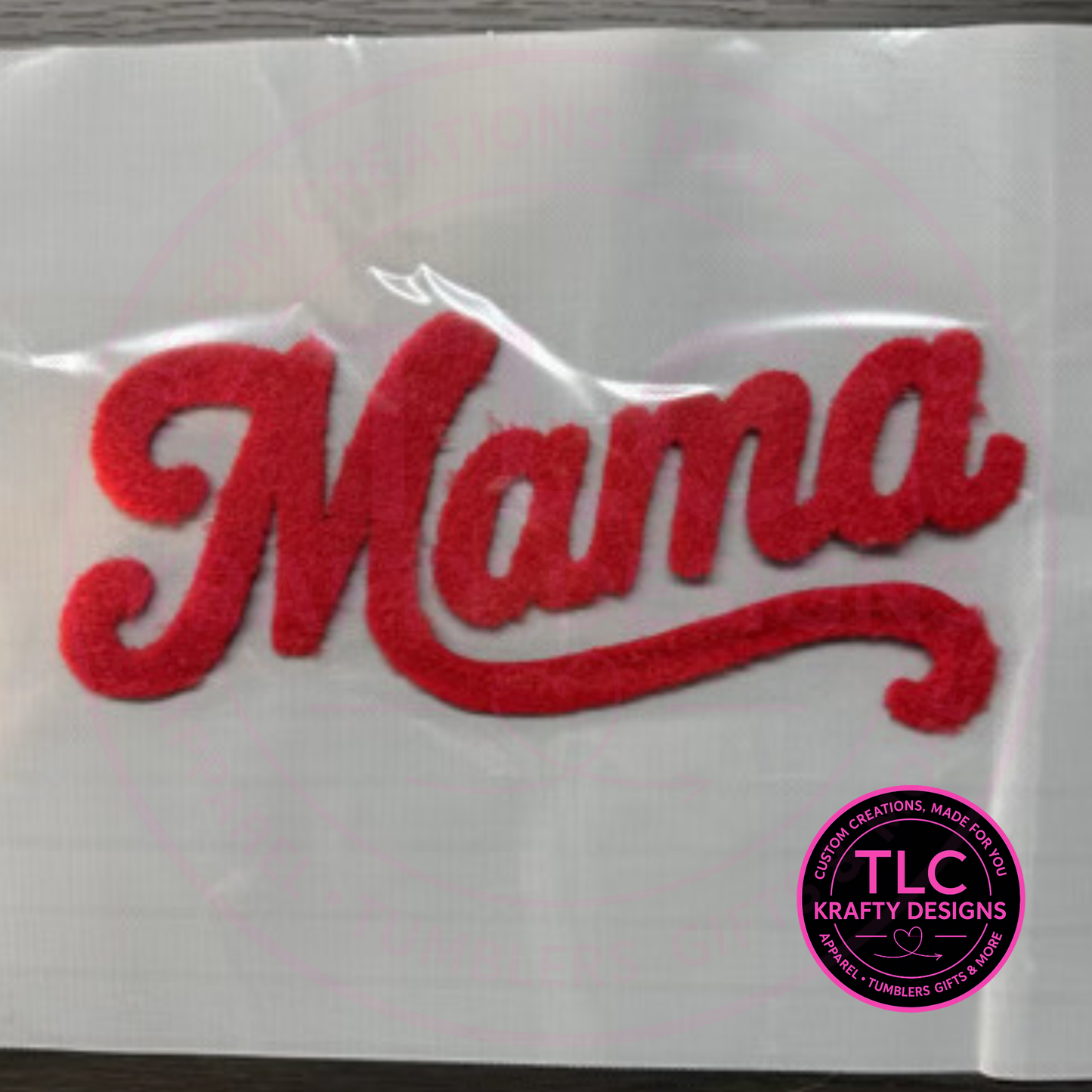XL MAMA Red Fuzzy Chenille Patch Apparel – Mom Life T-Shirt or Sweatshirt