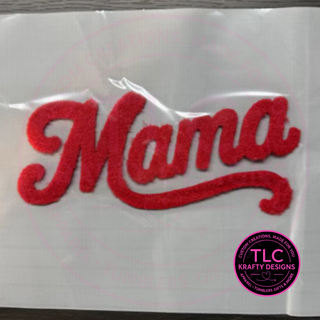 XL MAMA Red Fuzzy Chenille Patch - Mom Life Heat Press/ Iron-On Appliqué