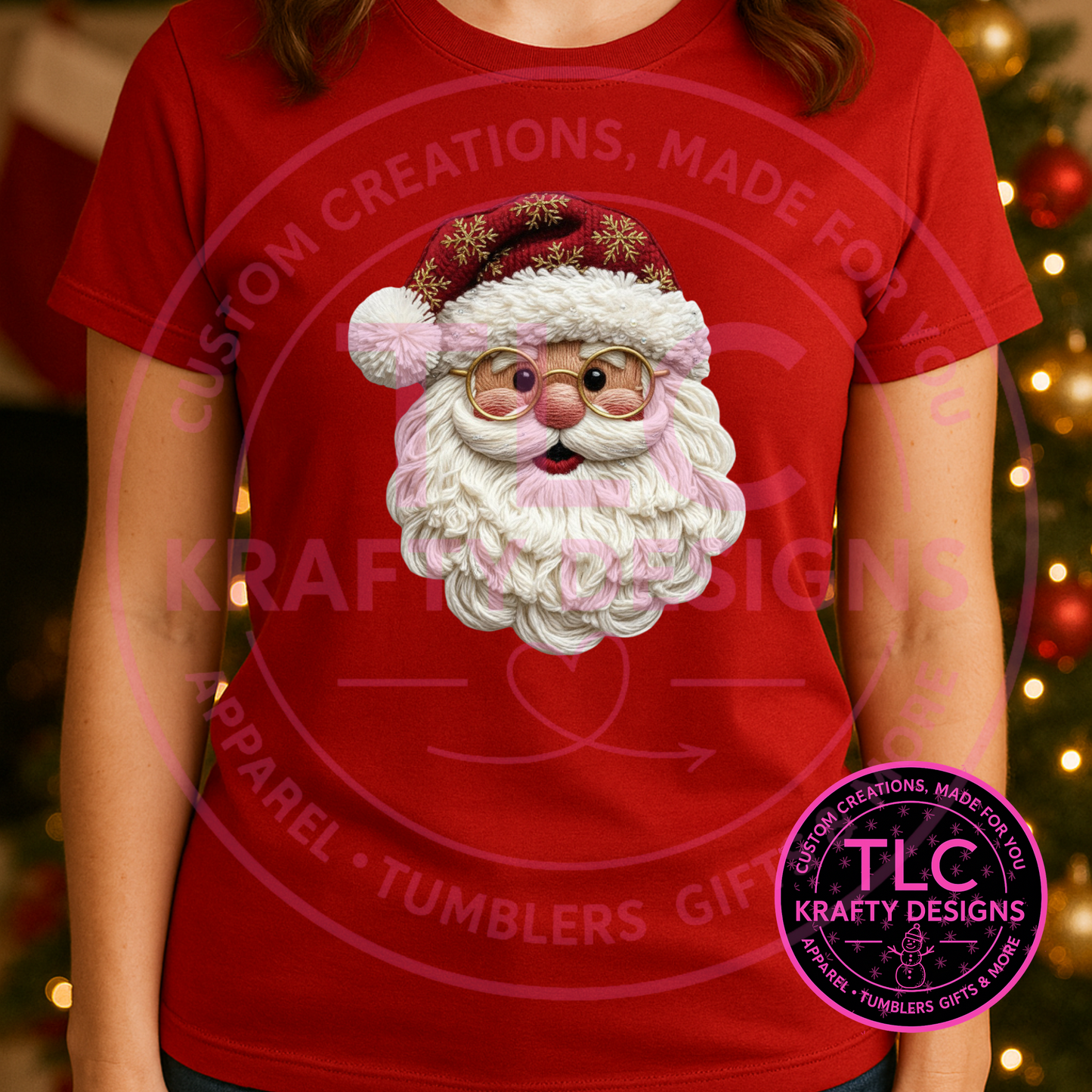 Yarn Look Classic Santa T-Shirt - Whimsical Christmas Long or Short Sleeve Tee CK