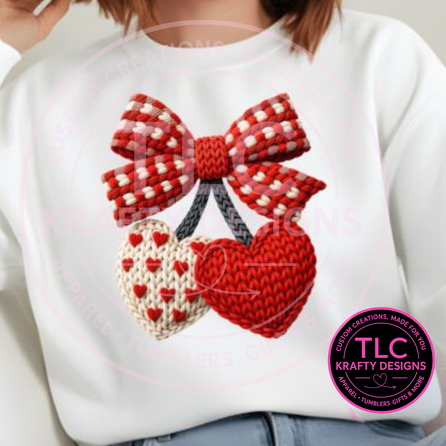 Knit looking Heart Bow Valentine Sweatshirt – Cozy Valentine Apparel