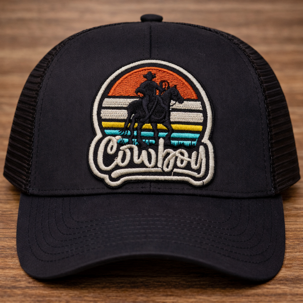 Cowboy Rodeo Trucker Hat with Embroidered Patch