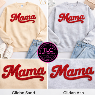 XL MAMA Red Fuzzy Chenille Patch - Mom Life Heat Press/ Iron-On Appliqué