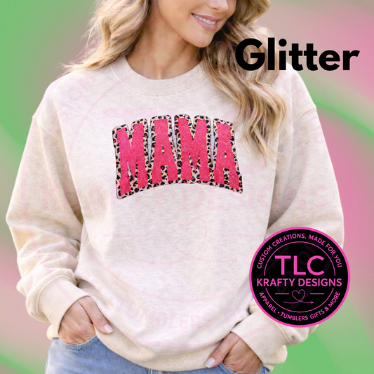 Pink Glitter Mama Silk Screen Transfer – Leopard Outline Ready to Press