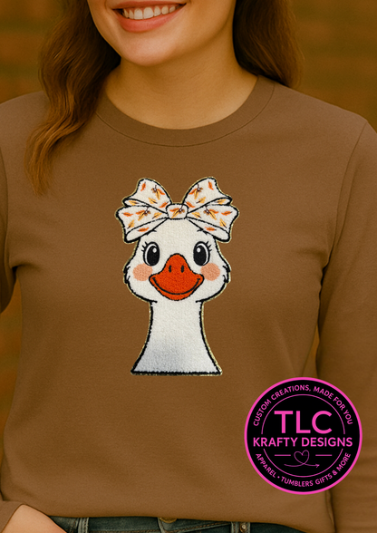 Fall Goose Hoodie – Sweatshirt with Chenille Goose Patch and Autumn Bow