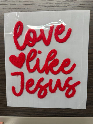 Love Like Jesus Fuzzy Red Chenille Patch Sweatshirt | Christian Valentine Crewneck | Faith Based Apparel |