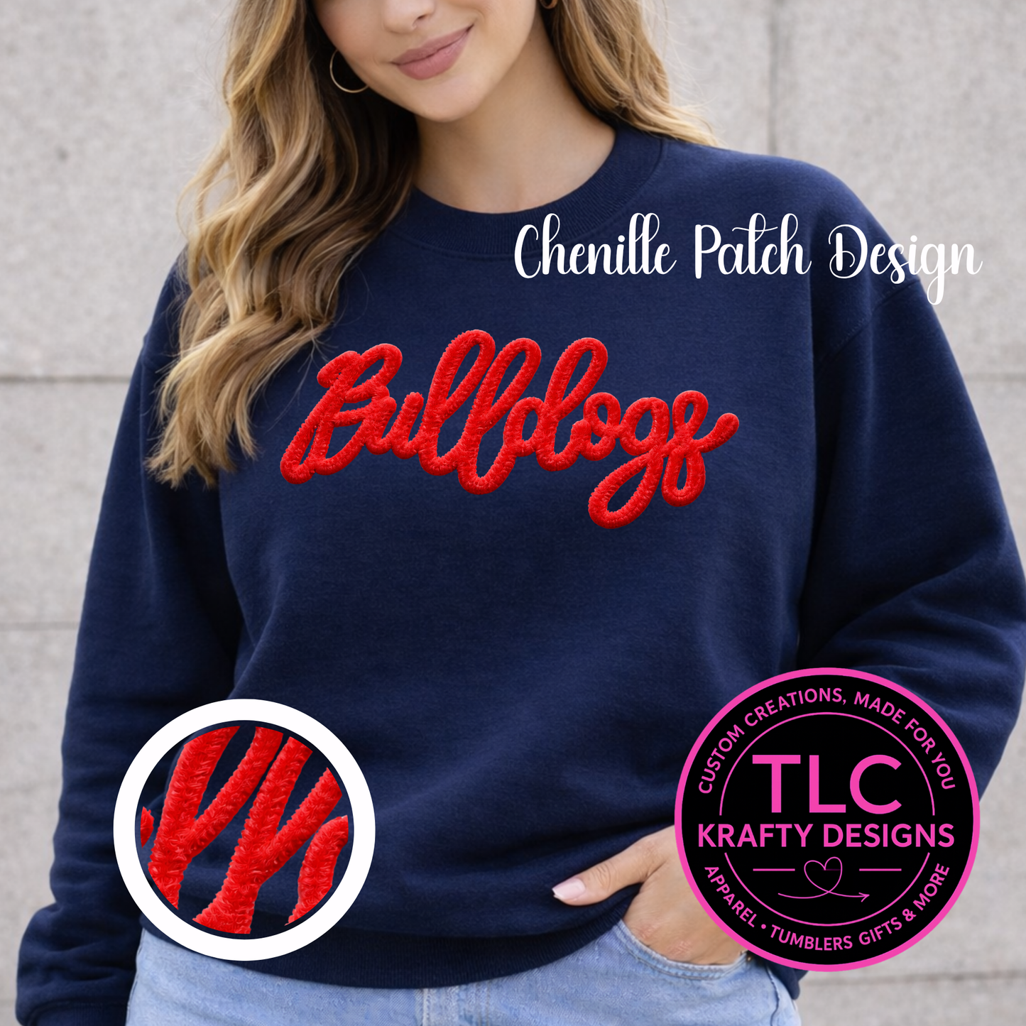 Bulldogs Fuzzy Patch, Chenille Style Patch, Custom Team Patch Fluffy Patch