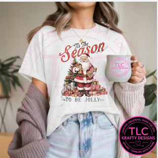 Tis the Season Jolly Santa Youth T-Shirt - Whimsical Christmas Short Sleeve Tee