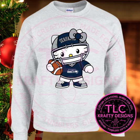 Kitty Seattle Football Gray Accent Sweatshirt – Cute Crew Neck or Hoodie Meets Game Day Style! CK