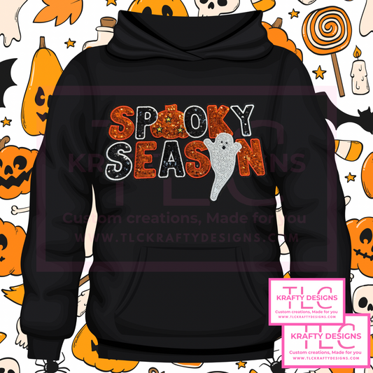 Spooky Season Halloween Sweatshirt – Hoodie or Crewneck with Sequin Patch Featuring Ghost and Pumpkin