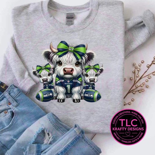 Seattle Football Highland Cow Trio – T-Shirt or Sweatshirt