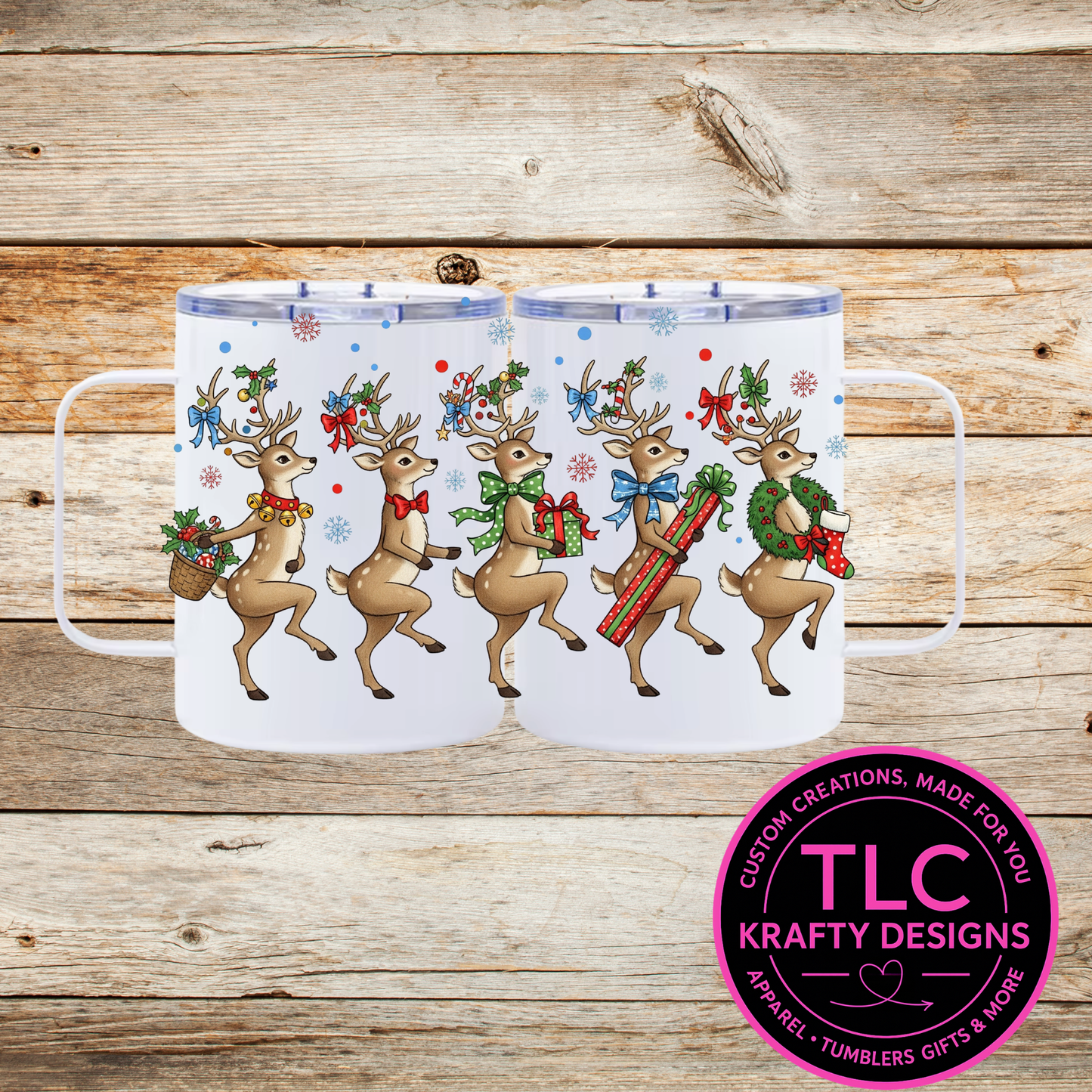 Festive Reindeer Christmas Mug - 12oz Travel Mug With Lid CK