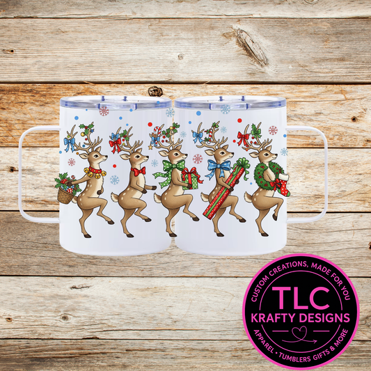 Festive Reindeer Christmas Mug - 12oz Travel Mug With Lid CK