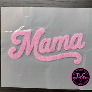 XL MAMA Pink Fuzzy Chenille Patch Apparel – Mom Life T-Shirt or Sweatshirt