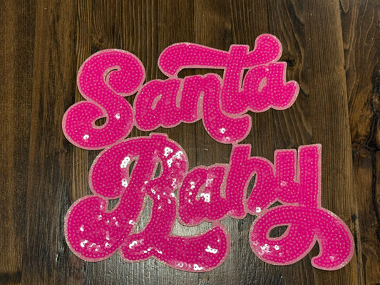 🎀 Santa Baby Patch – Hot Pink Holiday Extra Large Sequin Iron-On (Approx. 10”)