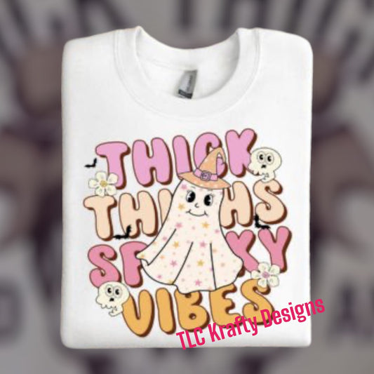 Thick Thighs and Spooky Vibes (Cute Ghost) T-Shirt