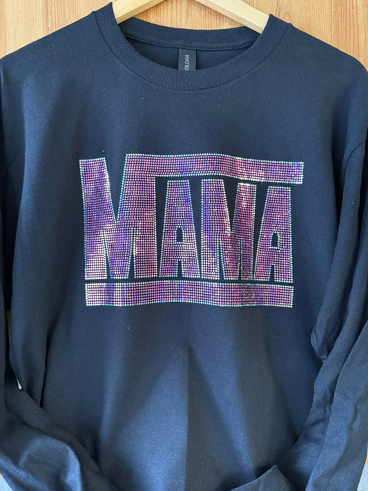 “MAMA” Spangle Shirt – Sparkling Pink & Purple Rhinestones