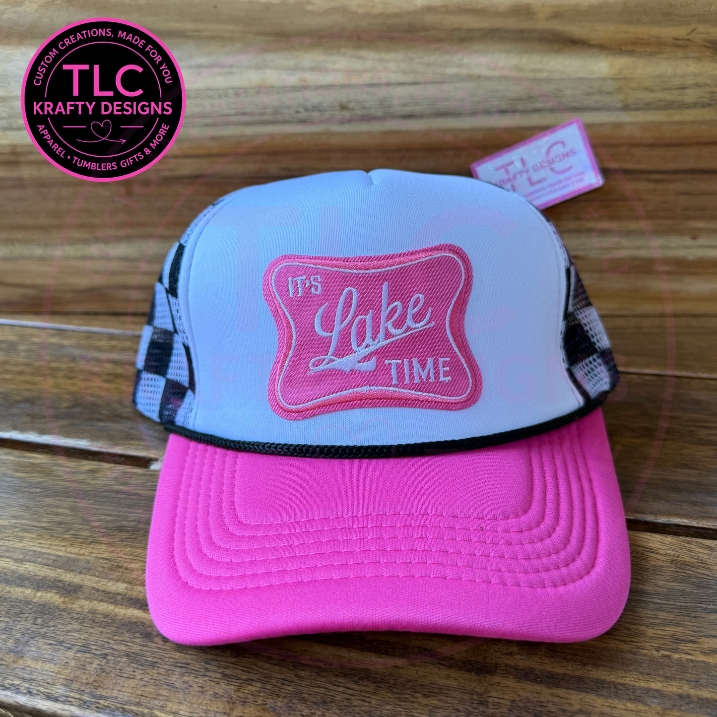 It’s Lake Time Trucker Hat – Pink Patch Snapback