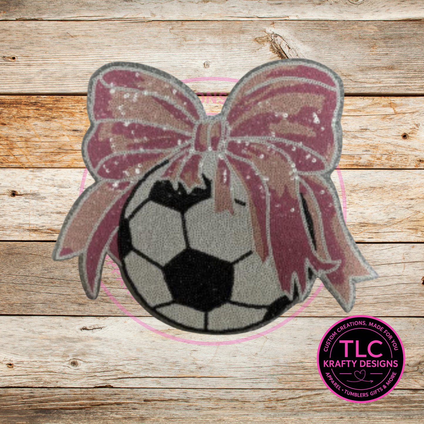 PREORDER XL Soccer Ball With Bow Sequin Patch – Spirit Wear Iron-On / Sew-On Appliqué CK