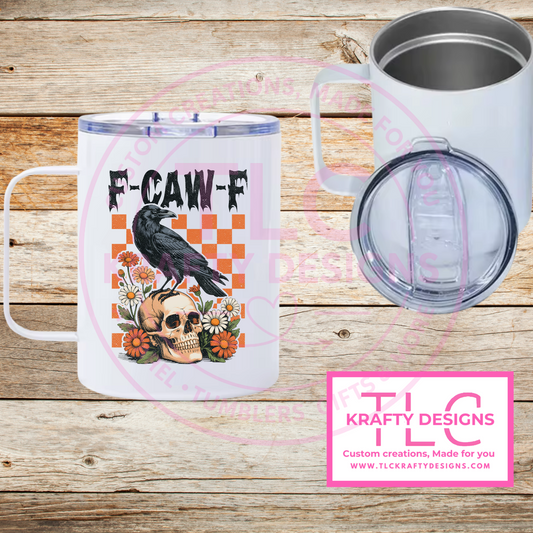F-CAW-F Crow Skull Mug – 12oz Gothic Raven Travel Coffee Cup with Lid