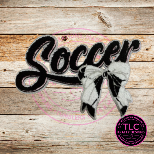 PREORDER XL Soccer Ball With Bow Chenille Patch – Spirit Wear Iron-On / Sew-On Appliqué CK