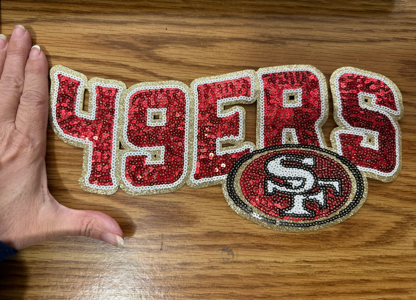 49ers football xL Sequin Letter Patch – Red & Gold