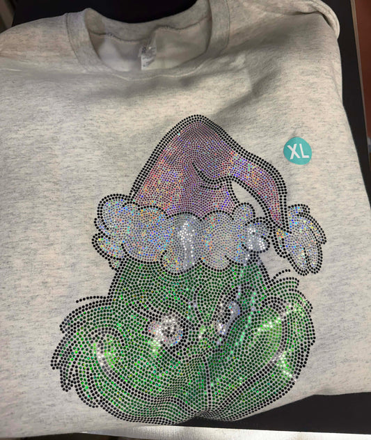 LAST CHANCE Santa Green Man Spangle Sweatshirt - Sparkly Christmas Crew Neck