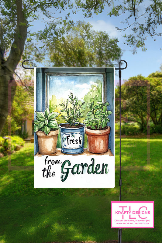 Fresh from the Garden Flag – Potted Herbs on Windowsill Watercolor Outdoor Banner