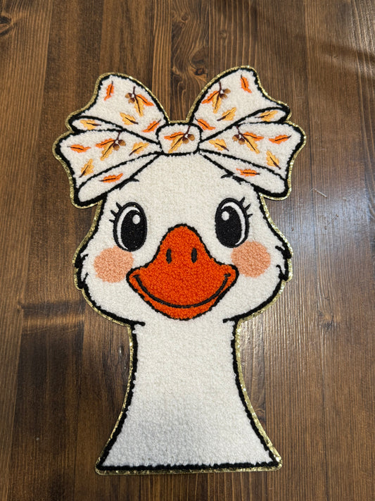 Fall Goose Patch – Chenille Extra Large Iron-On with Autumn Bow and Gold Glitter Outline