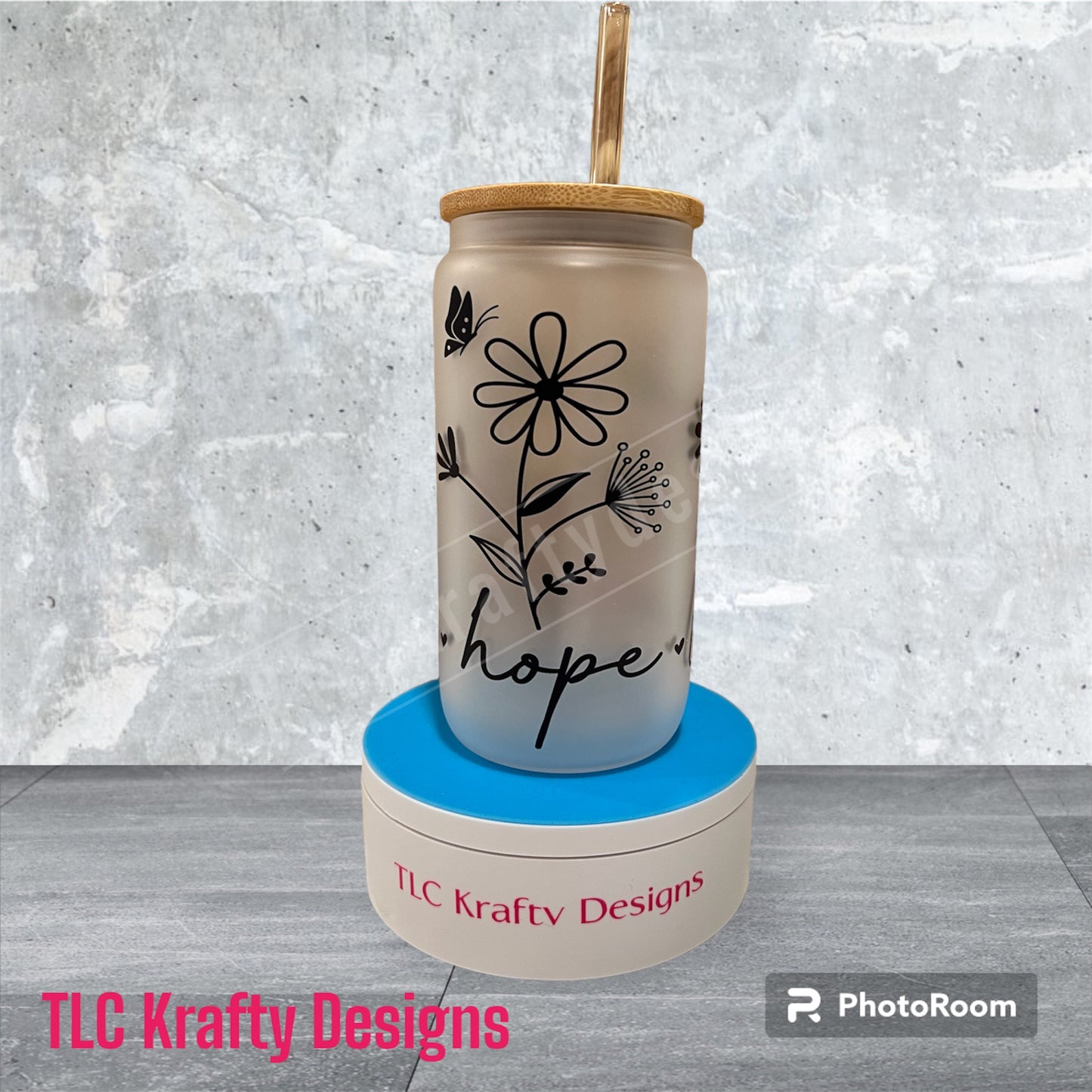 Love Hope Faith Logo Versatile 16oz sublimation frosted cup with a bamboo lid