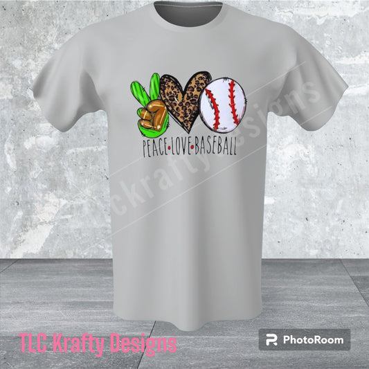 Stylish Logo 'Peace, Love, Baseball' Sublimation shirt!