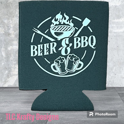 Beer & BBQ. Customized Slim & Standard Koozie Can Cooler