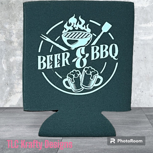Beer & BBQ. Customized Slim Koozie Can Cooler