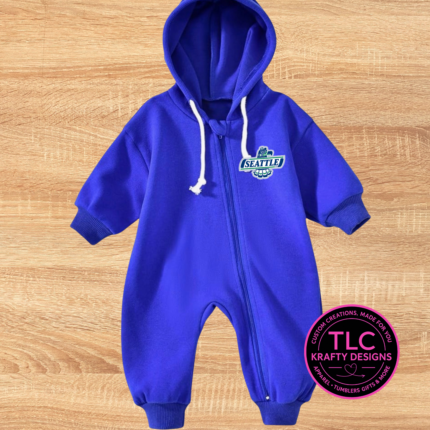 Seattle Hockey Hooded Baby Zip-Up Romper – Cozy Unisex Infant One-Piece