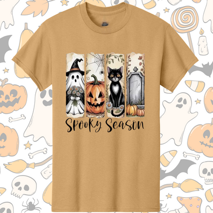 👻 Spooky Season Halloween T-Shirt – Ghost, Pumpkin, Cat & Graveyard Fall Design LAST CHANCE CK