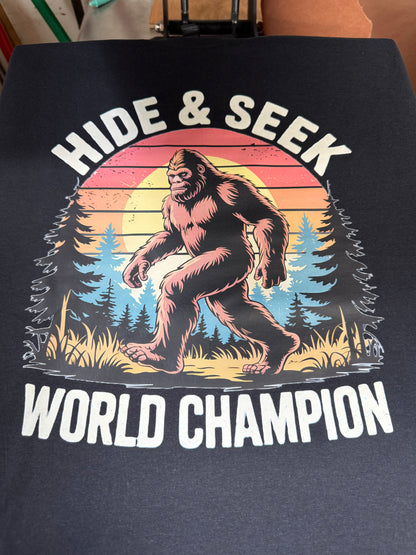 Hide & Seek World Champion Shirt – Funny Bigfoot Sasquatch Retro Tee
